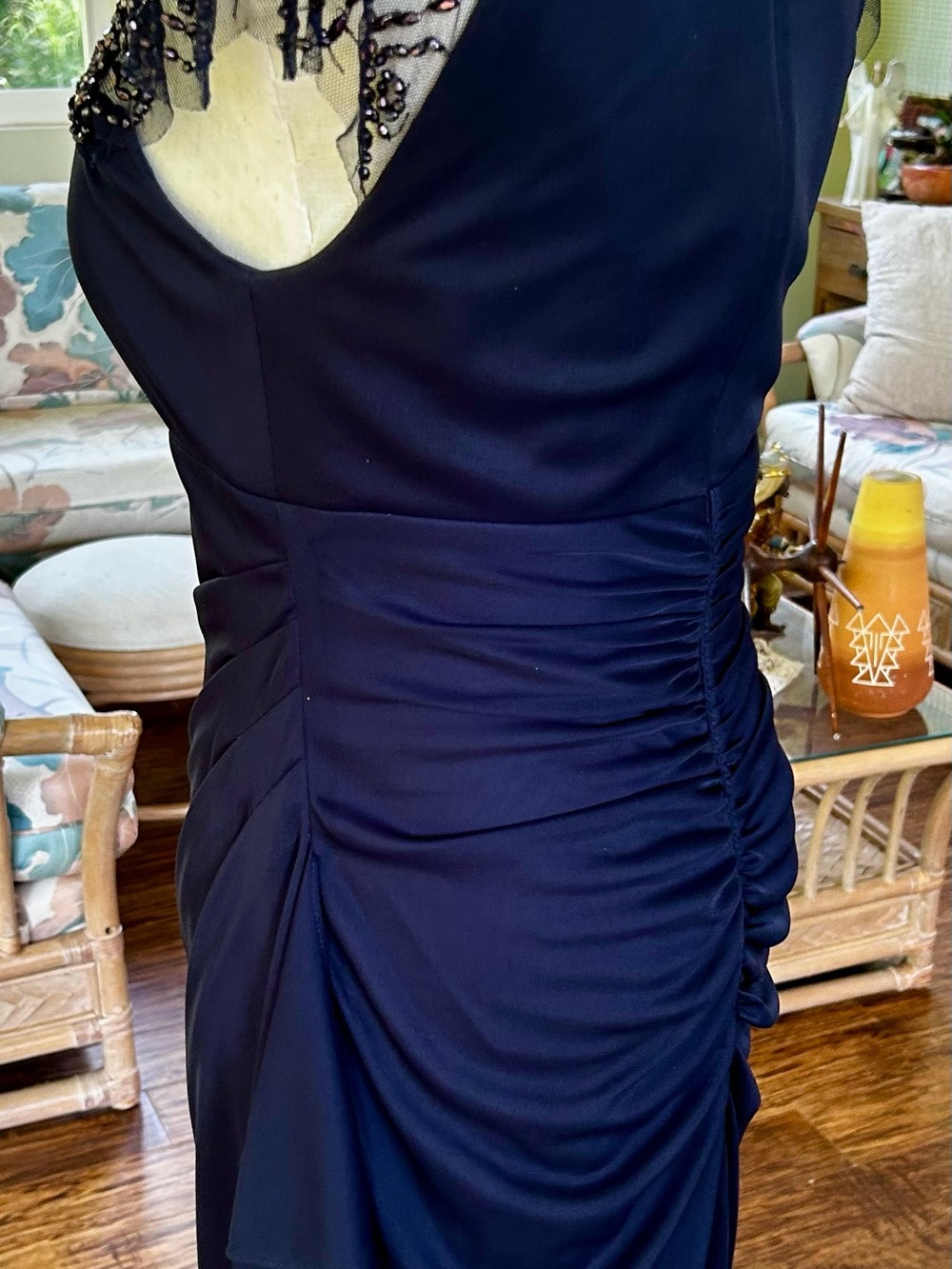 DJ Jaz Women’s Cocktail/Evening Dark Blue Laced Beaded Dress Size 6 - Picture 4 of 8